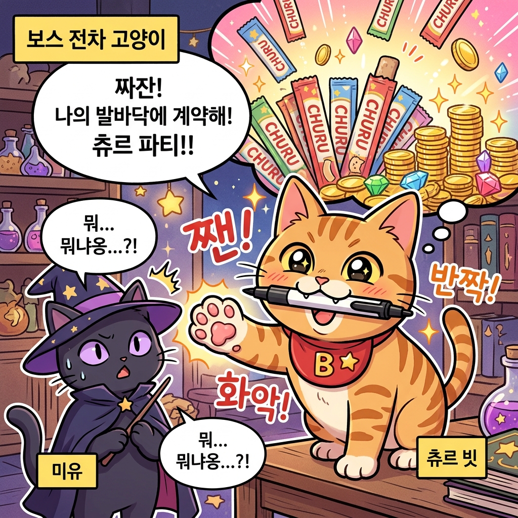 2컷: 젤리에 M자 그리기